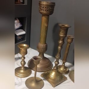 Bundle of 6 Vintage/Antique Brass Candlestick Holders-stunning group